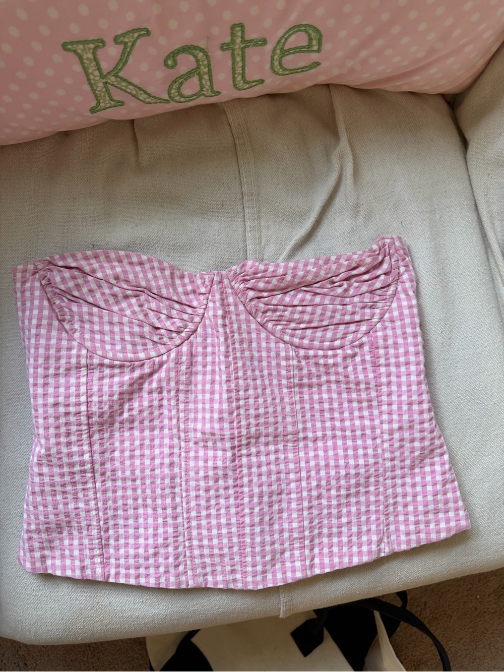 Zara Pink and White Gingham Strapless Bustier Top